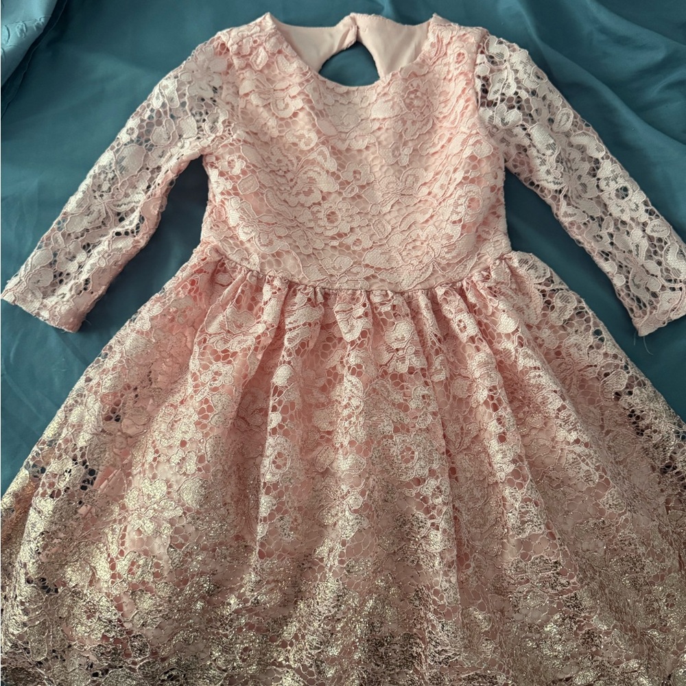 Us Angels Pink A-line Dress 3/4 Sleeve Crew Neck